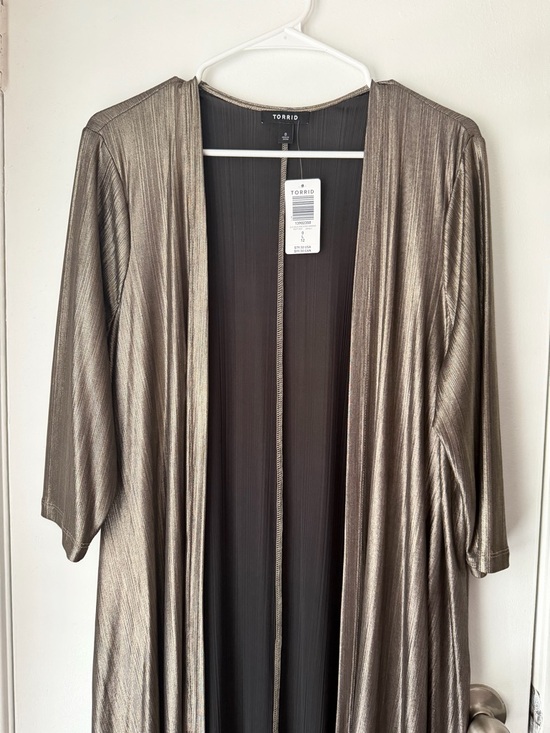 torrid Sweaters - torrid Metallic Bronze Open-Front Duster with Black Lining